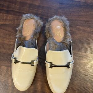 Franco Sarto White Furry Mules